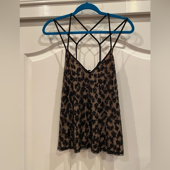Express Tops - Express sequin tank top black/ tan size S